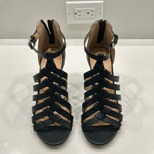 XOXO Black Strappy Open Toe Block Heel Summer Heels
